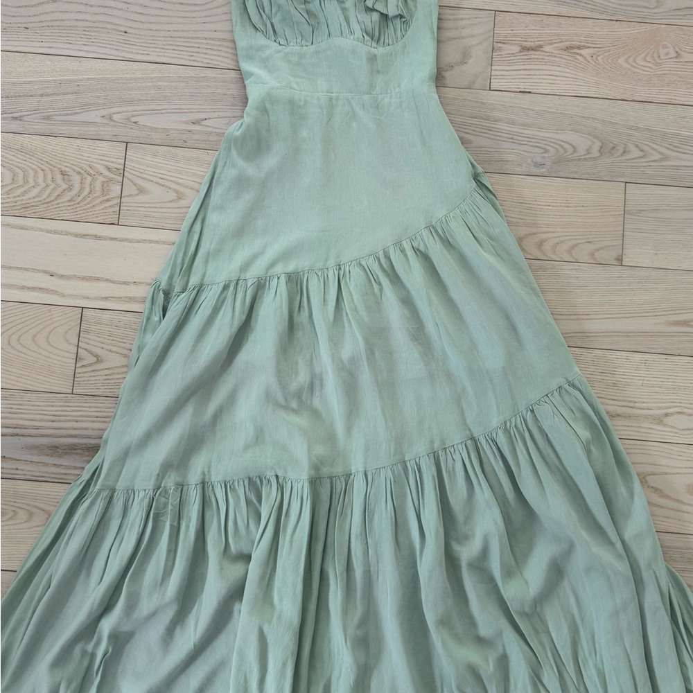 Green Ruffled Tiered Maxi Dress for Wedding Guests